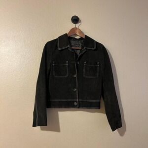 90s Designer Laundry Industry Leather Jacket Shacket Black/Chocolate Brown